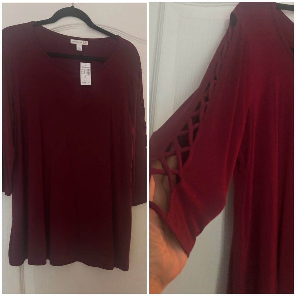 Women's Burgundy Top with Lattice Sleeves